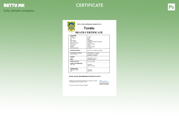 модерен стил Тувалу витален рекорд за смртен шаблон Word и PDF шаблон